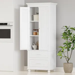 Merax 62.5" Kitchen Pantry Cabinet with Doors and Drawers, Storage Shelf Organizers for Home, Bathroom and Living Room, Solid Wood Legs,