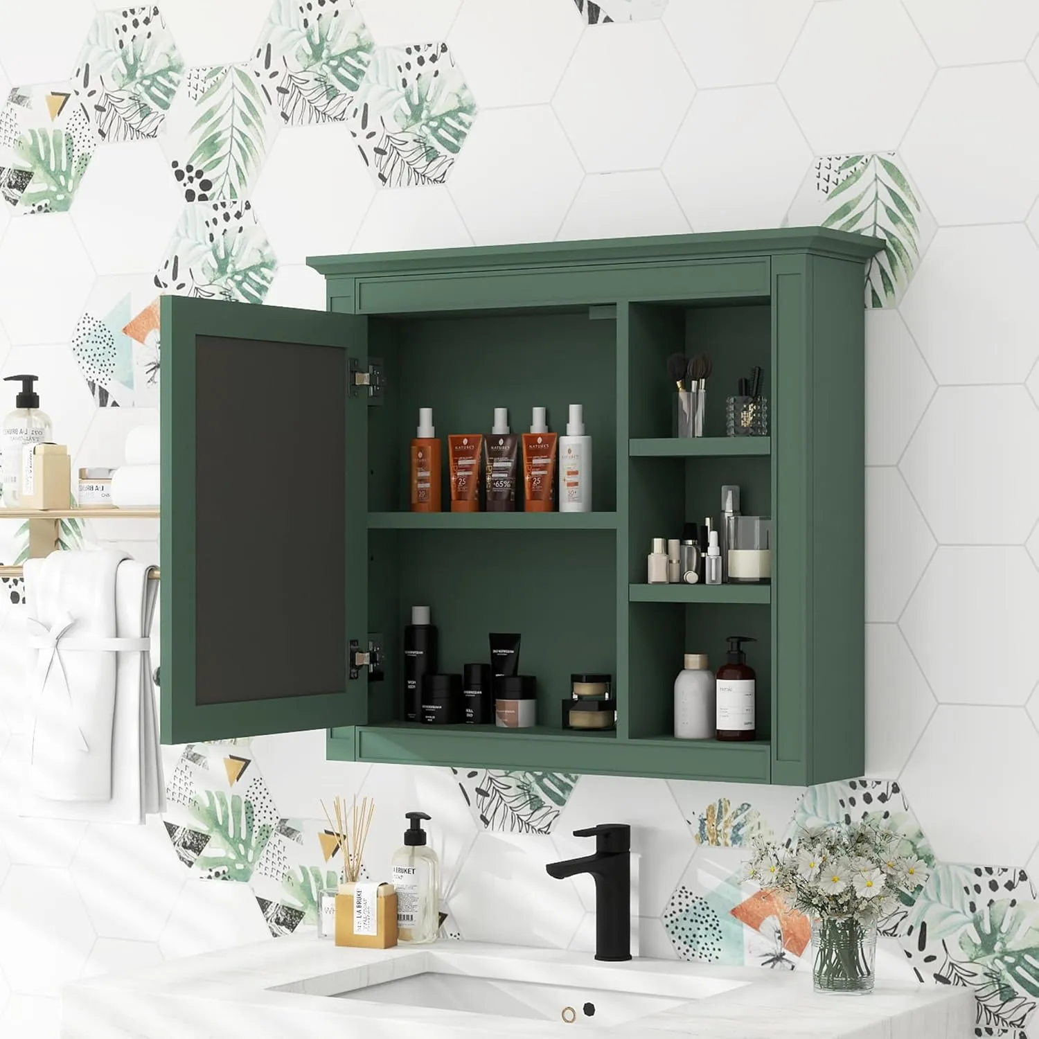 Merax Modern 30" Bathroom Vanity Combo with Matching Medicine Cabinet, Freestanding Solid Wood Frame Bathroom Sink Cabinet with Undermount Sink Top