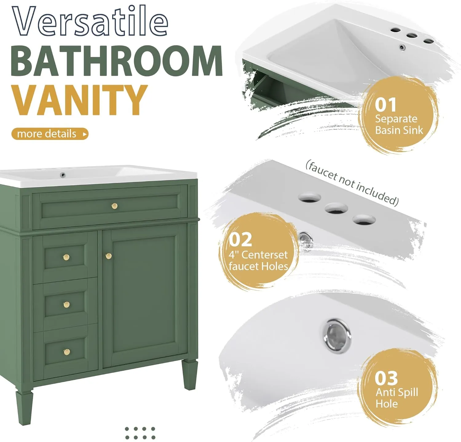 Merax Modern 30" Bathroom Vanity Combo with Matching Medicine Cabinet, Freestanding Solid Wood Frame Bathroom Sink Cabinet with Undermount Sink Top