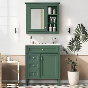 Merax Modern 30" Bathroom Vanity Combo with Matching Medicine Cabinet, Freestanding Solid Wood Frame Bathroom Sink Cabinet with Undermount Sink Top