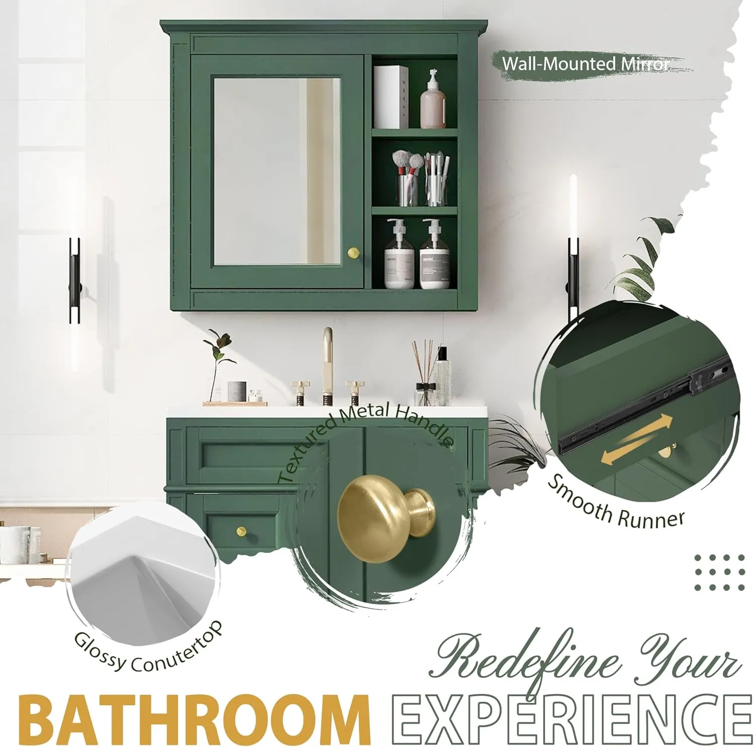 Merax Modern 30" Bathroom Vanity Combo with Matching Medicine Cabinet, Freestanding Solid Wood Frame Bathroom Sink Cabinet with Undermount Sink Top