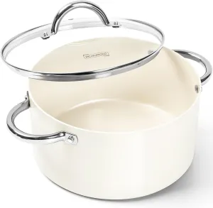 MICHELANGELO 5 Quart Cream Nonstick Stock Pot with Lid, Aluminum, Stainless Steel Handle, Induction Compatible