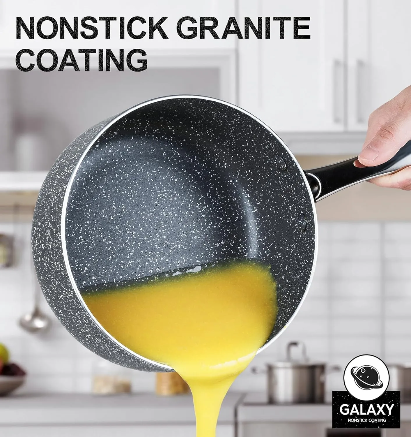 MICHELANGELO Sauce Pans with Lids, Granite Saucepan Set of 3, 1.5Qt & 2Qt & 3Qt Nonstick Small Pots with Non-Toxic Coating, All Cooktops Compatible
