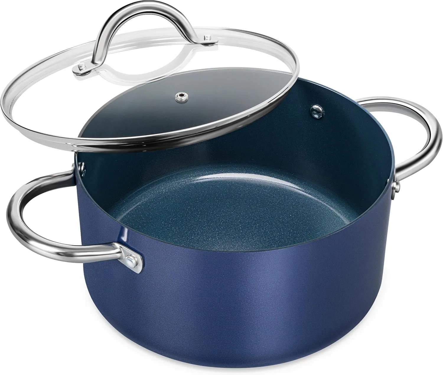 MICHELANGELO Stock Pot with Lid - 5 Quart Cooking Pot with Nonstick Coating, Ceramic Soup Pots with Stainless Steel Handle, Non Stick Pot Induction Compatible, Blue
