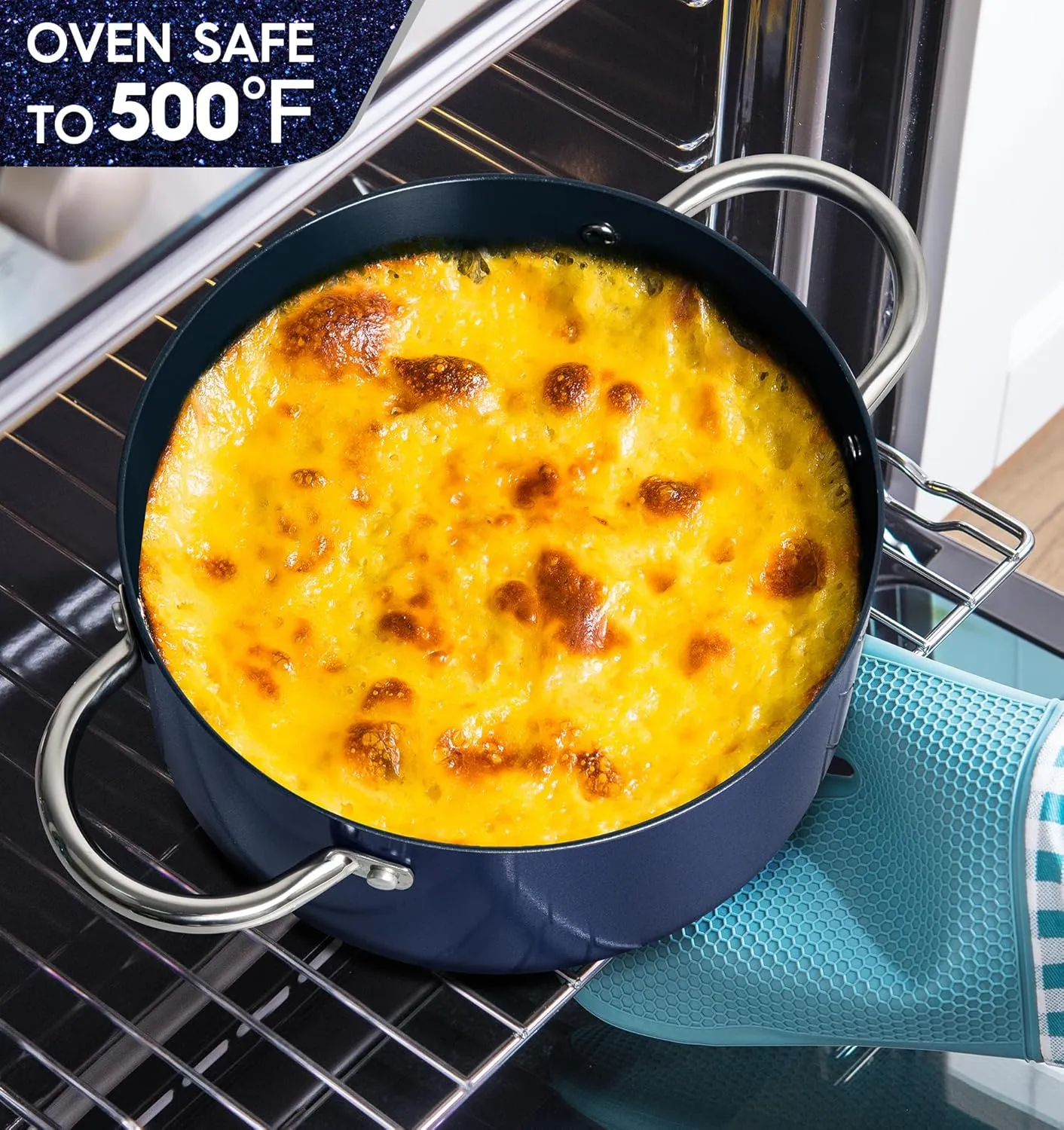 MICHELANGELO Stock Pot with Lid - 5 Quart Cooking Pot with Nonstick Coating, Ceramic Soup Pots with Stainless Steel Handle, Non Stick Pot Induction Compatible, Blue