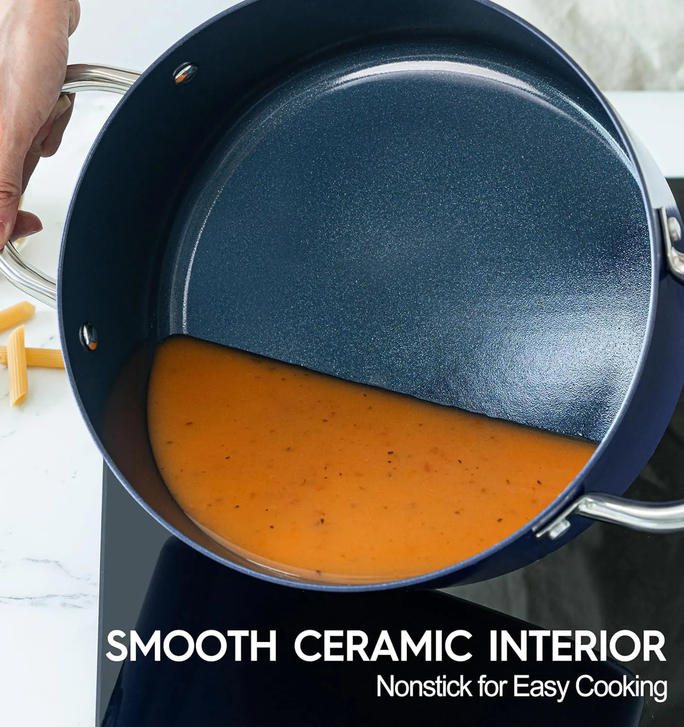 MICHELANGELO Stock Pot with Lid - 5 Quart Cooking Pot with Nonstick Coating, Ceramic Soup Pots with Stainless Steel Handle, Non Stick Pot Induction Compatible, Blue