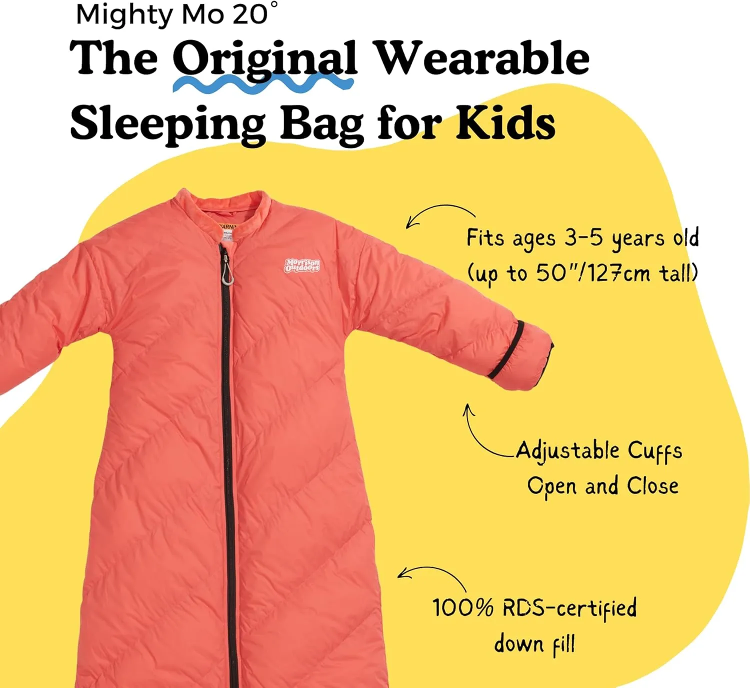 Mighty Mo 20° Down Kids Sleeping Bag (Ages 3-5). The Warmest, Lightest Camping Sleeping Bag for Kids Ages 3-5.