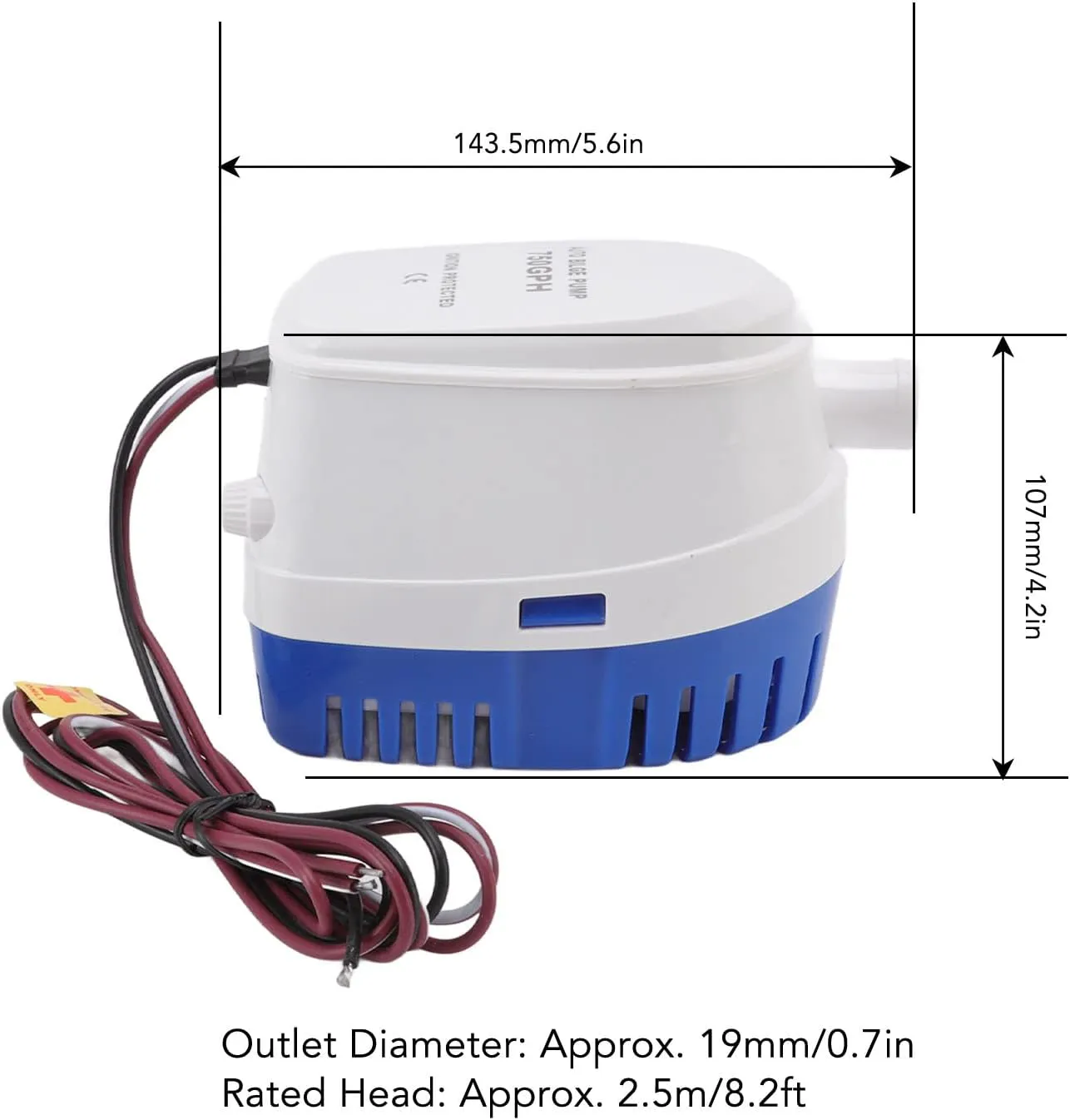 Mini Impact Auto Bilge Pump with Float Switch for Boats, Aquariums, Diving Pools - Plastic Cover Material (24V)