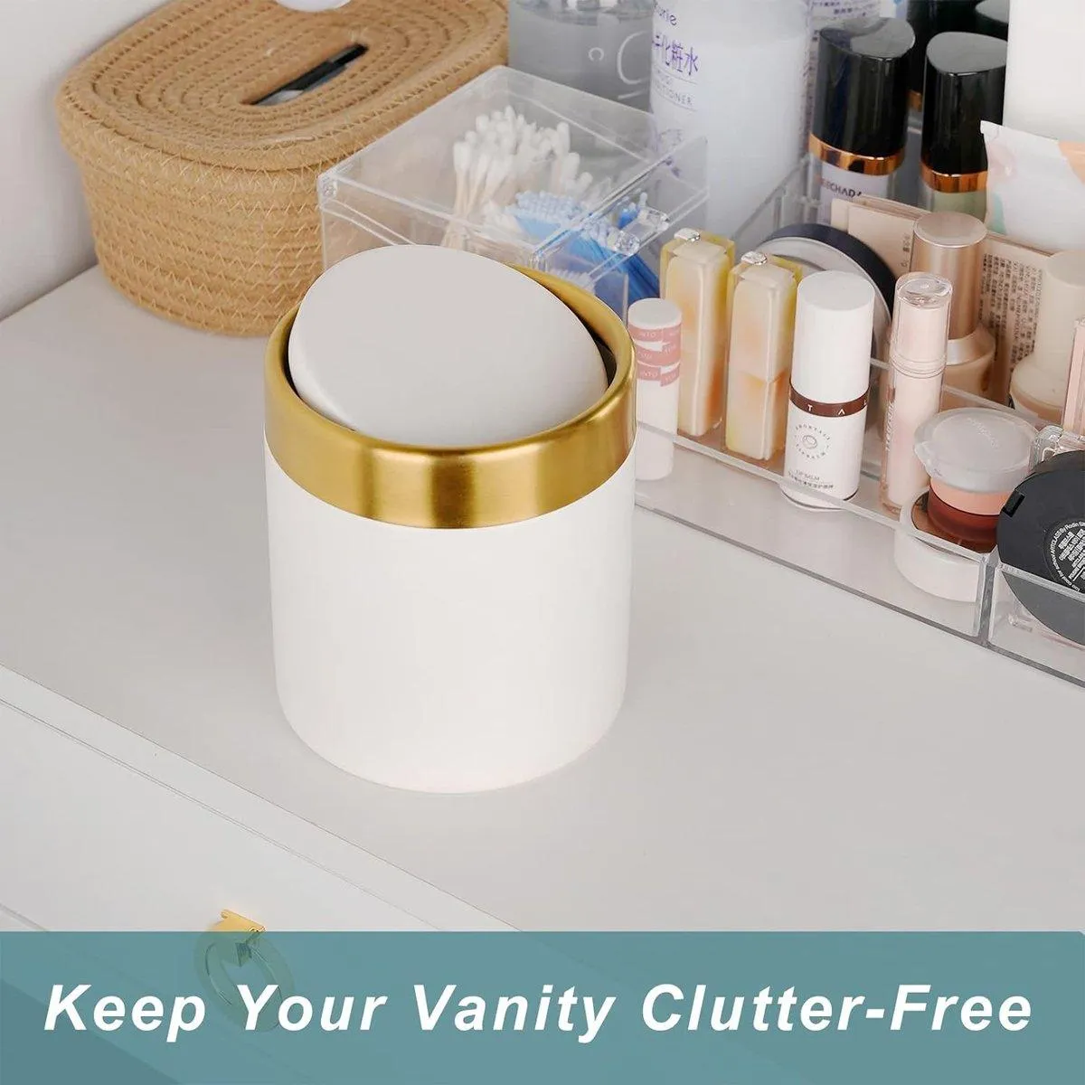Mini Round Desktop Trash Bin Multifunctional Household Storage Organizer Bin
