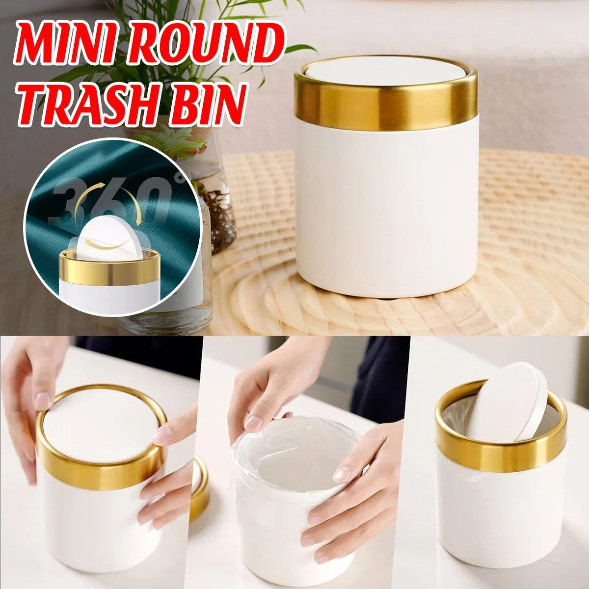 Mini Round Desktop Trash Bin Multifunctional Household Storage Organizer Bin