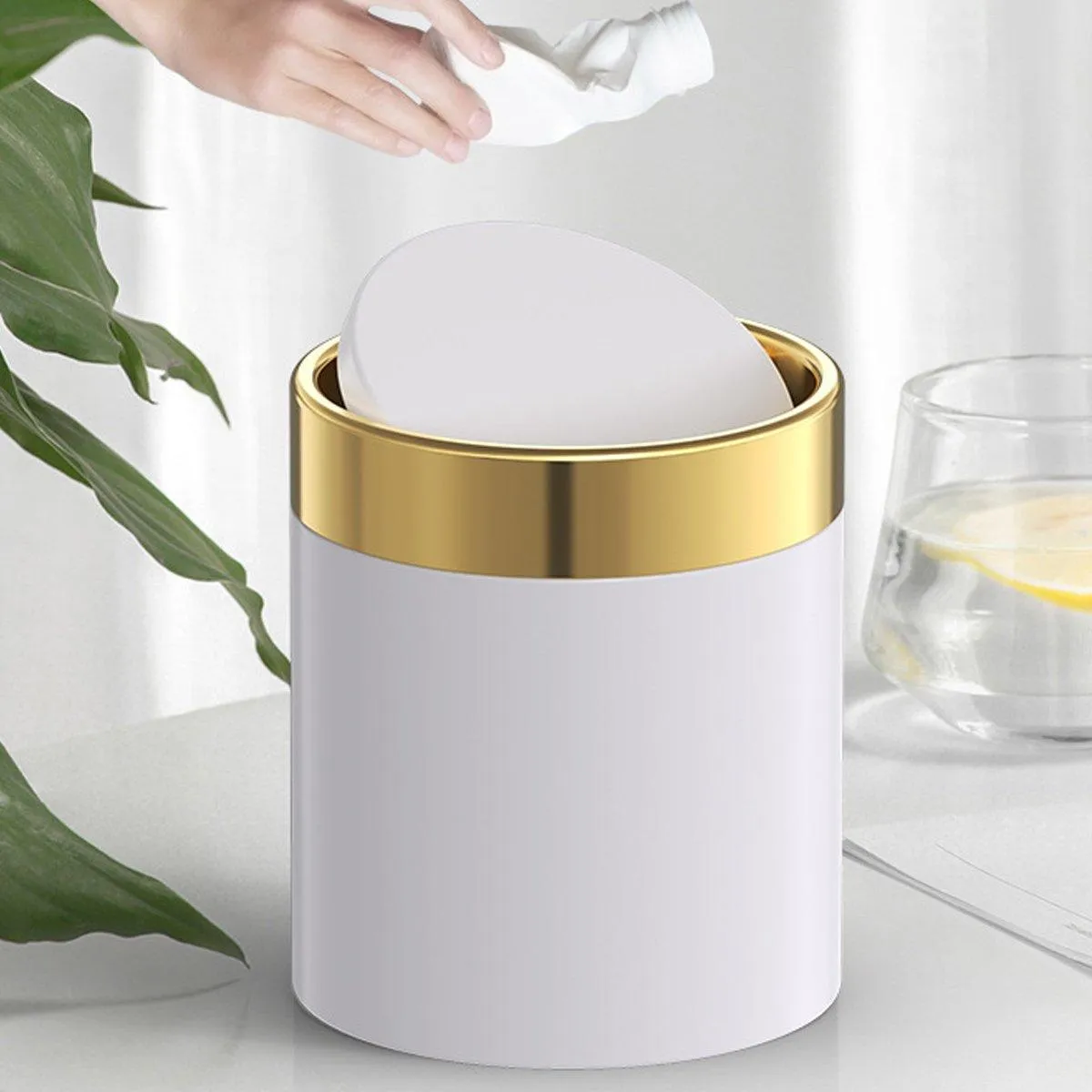 Mini Round Desktop Trash Bin Multifunctional Household Storage Organizer Bin