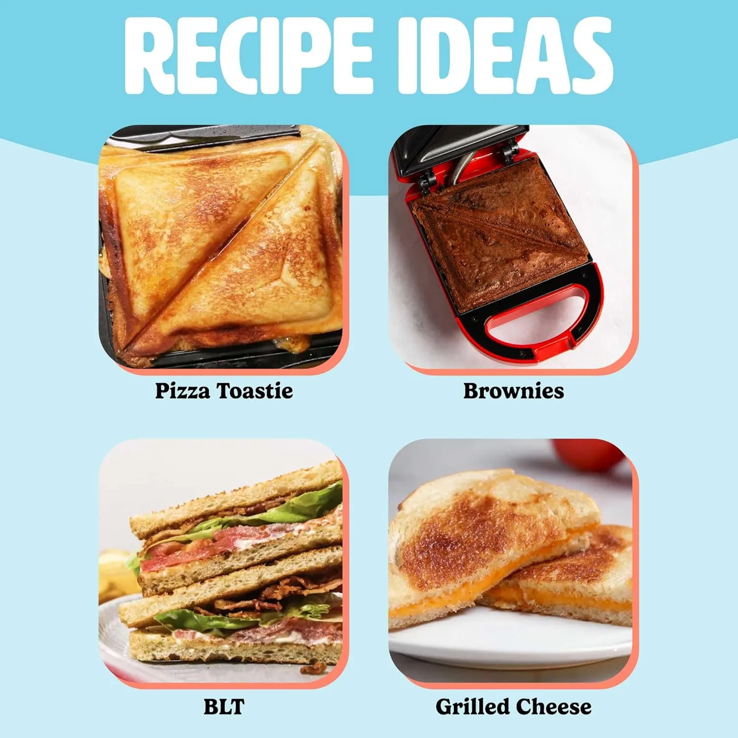 Mini Sandwich Maker, Makes Sandwiches, Paninis, Grilled Cheese, Desserts, Quick Results, Easy Cleanup, 600W, Red