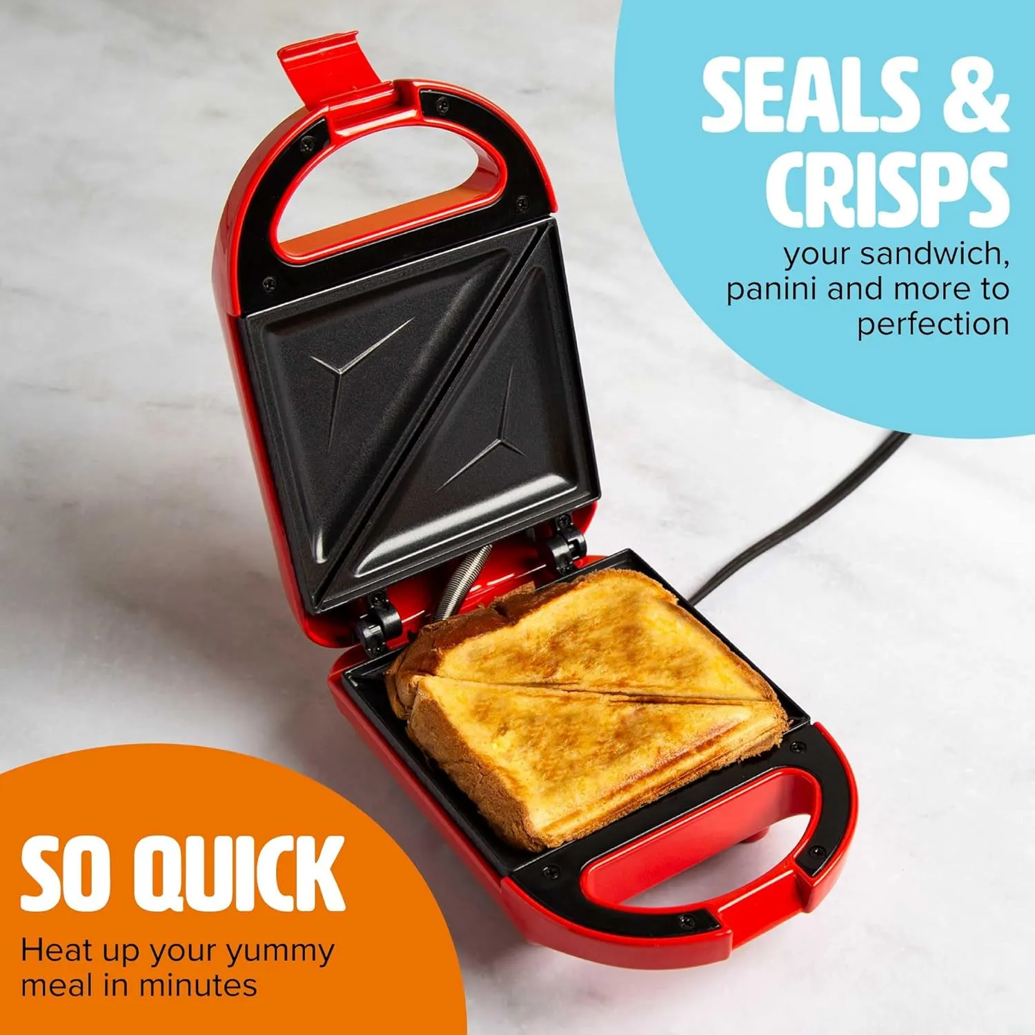 Mini Sandwich Maker, Makes Sandwiches, Paninis, Grilled Cheese, Desserts, Quick Results, Easy Cleanup, 600W, Red
