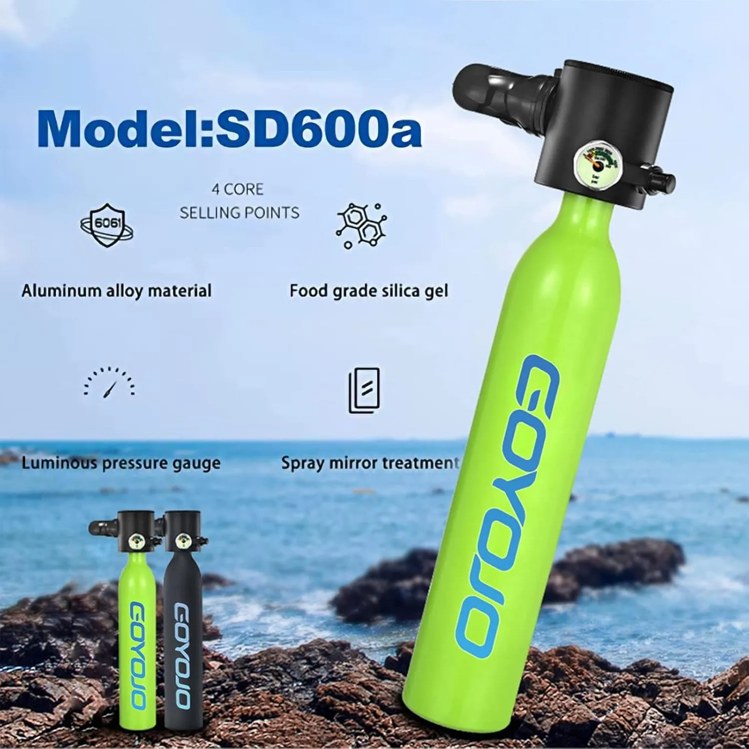 Mini Scuba Tank, 6-12 Minutes Diving Tank, Portable Lung Tank Kits with 3000 PSI Max Pressure, Reusable 0.5L Small Scuba Diving Tank Gear Underwater Breathing Training
