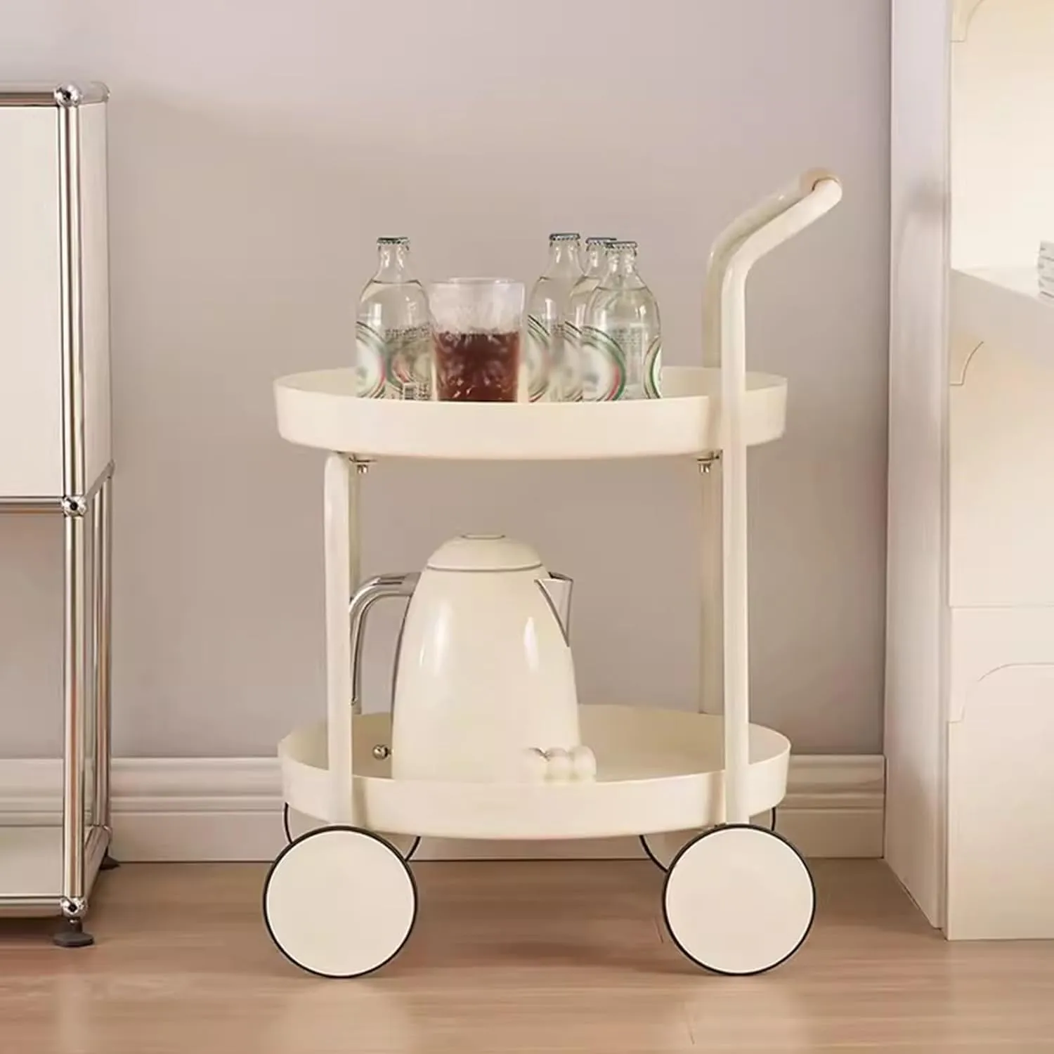 Mobile Sofa Storage Rack ABS Side Table - Modern Trolley Double Layer End Table for Living Room, Bedroom, Bedside - Movable & Stylish