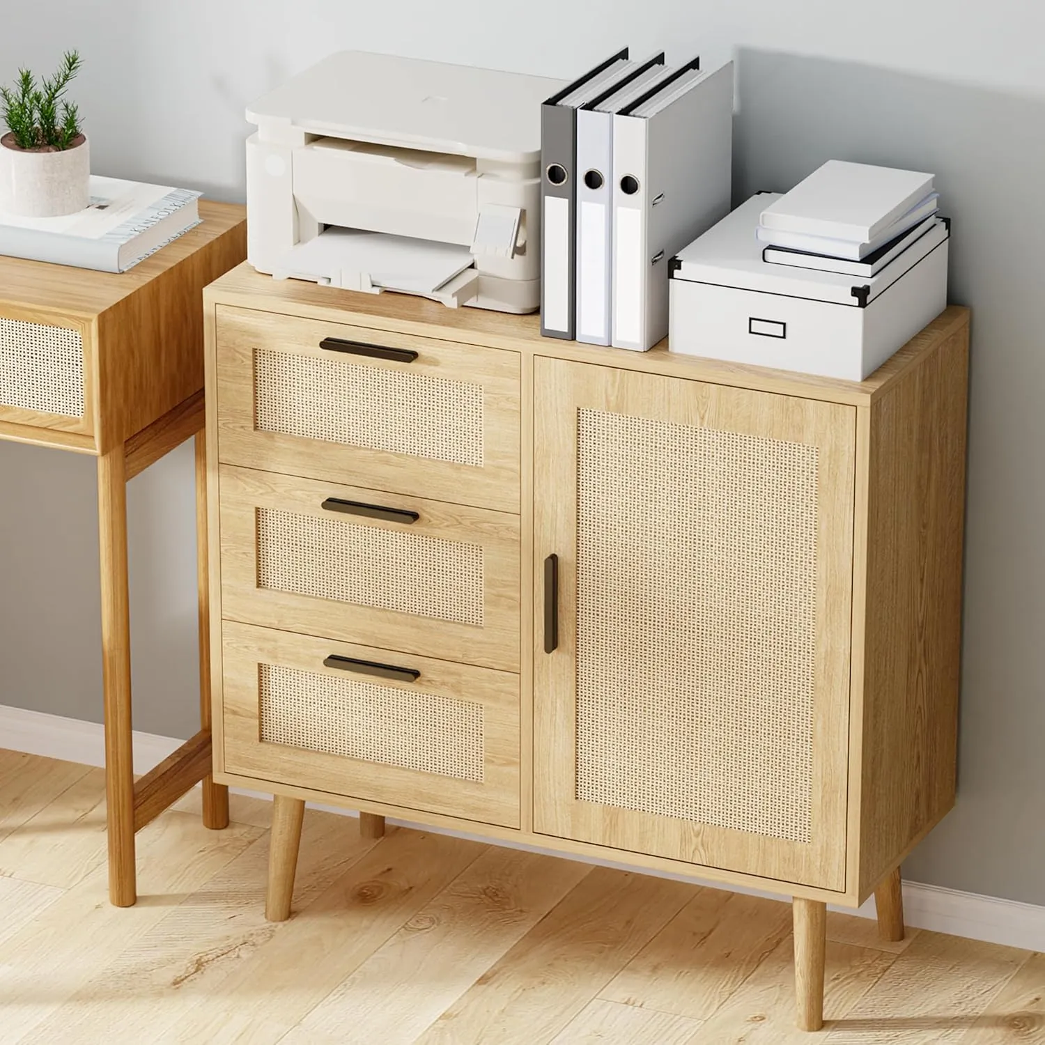 Modern Storage Cabinet, Free Standing Buffet Cabinet, Black Sideboard and Buffet Storage, Wood Accent Cabinet for Living Room, Hallway, Entryway, Dining Room