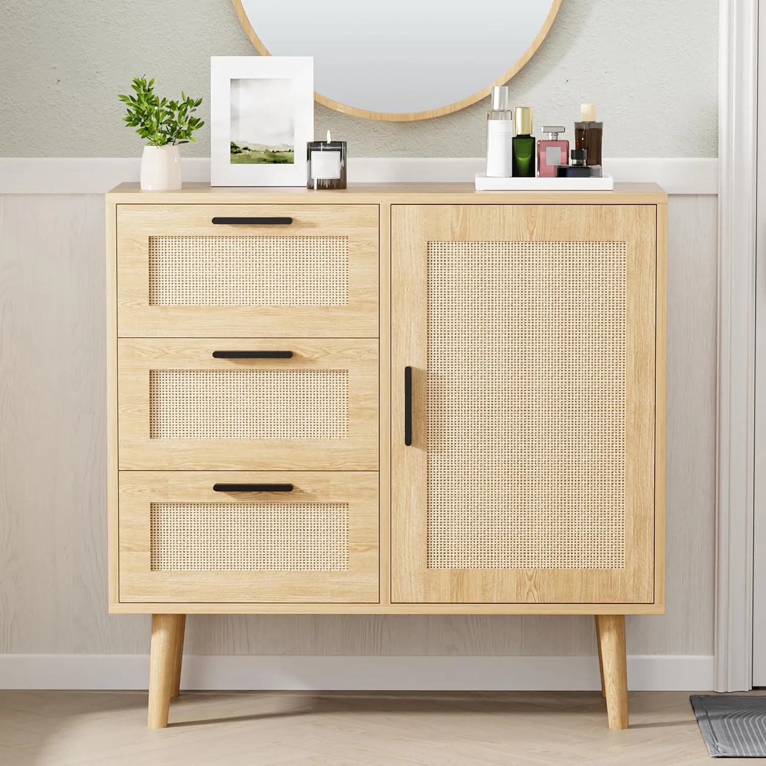 Modern Storage Cabinet, Free Standing Buffet Cabinet, Black Sideboard and Buffet Storage, Wood Accent Cabinet for Living Room, Hallway, Entryway, Dining Room