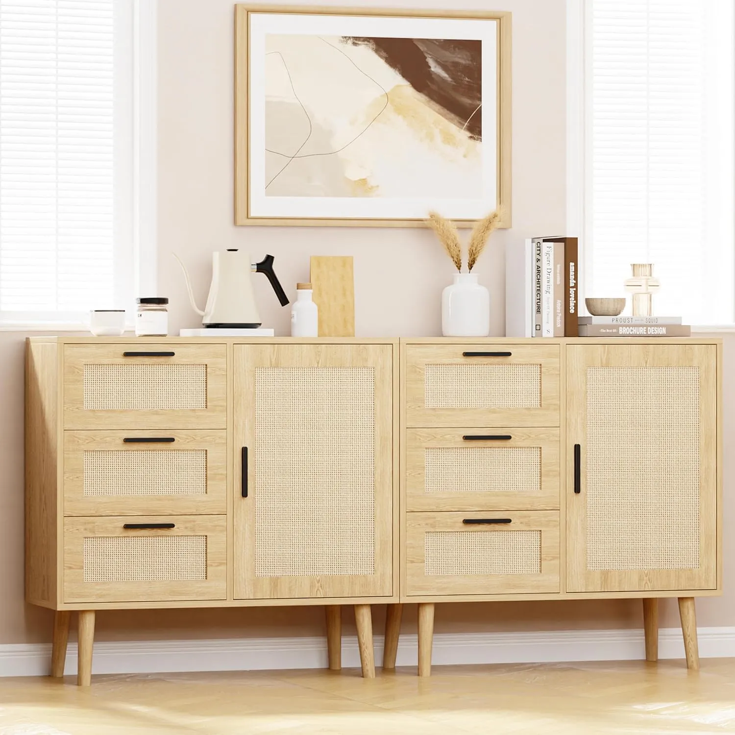 Modern Storage Cabinet, Free Standing Buffet Cabinet, Black Sideboard and Buffet Storage, Wood Accent Cabinet for Living Room, Hallway, Entryway, Dining Room