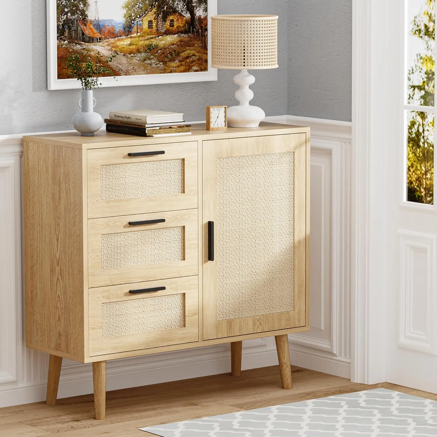 Modern Storage Cabinet, Free Standing Buffet Cabinet, Black Sideboard and Buffet Storage, Wood Accent Cabinet for Living Room, Hallway, Entryway, Dining Room