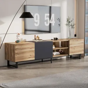 Modern TV Stand with 3 Cabinets & Open Shelves, Minimalist Wooden Entertainment Center for TVs Up to 80”, Sturdy TV Console for Living Room Bedroom Decor