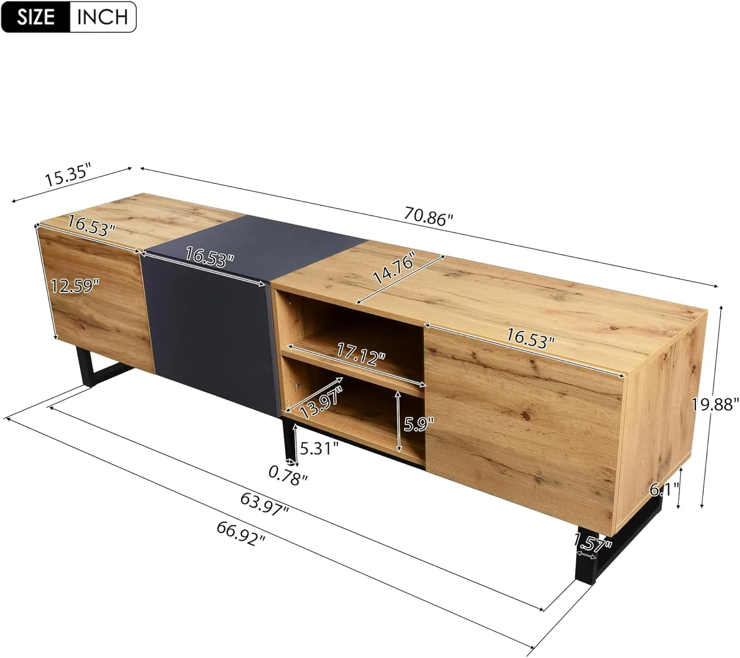 Modern TV Stand with 3 Cabinets & Open Shelves, Minimalist Wooden Entertainment Center for TVs Up to 80”, Sturdy TV Console for Living Room Bedroom Decor