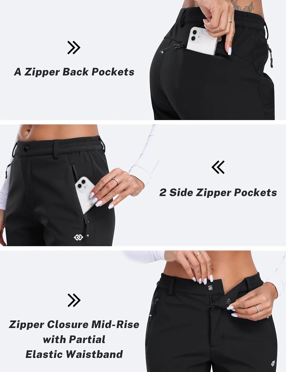 MoFiz Women's Hiking Pants Insulated Outdoor Snow Ski Pants Warm Winter Soft Shell with Zipper Pockets