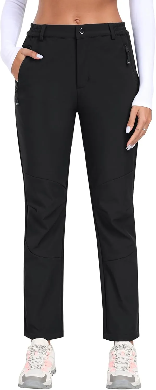 MoFiz Women's Hiking Pants Insulated Outdoor Snow Ski Pants Warm Winter Soft Shell with Zipper Pockets