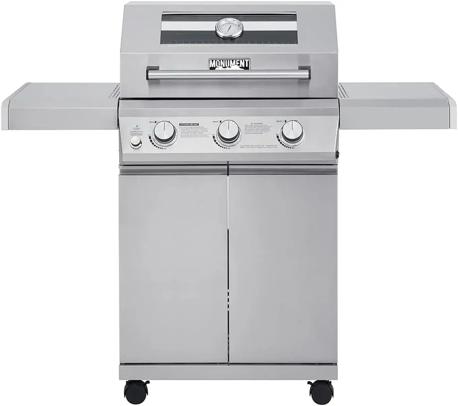 Monument Grills Larger 3-Burner Propane Gas Grills barbeque Stainless Steel Heavy-Duty Cabinet Style with Knob Controls, Mesa 300