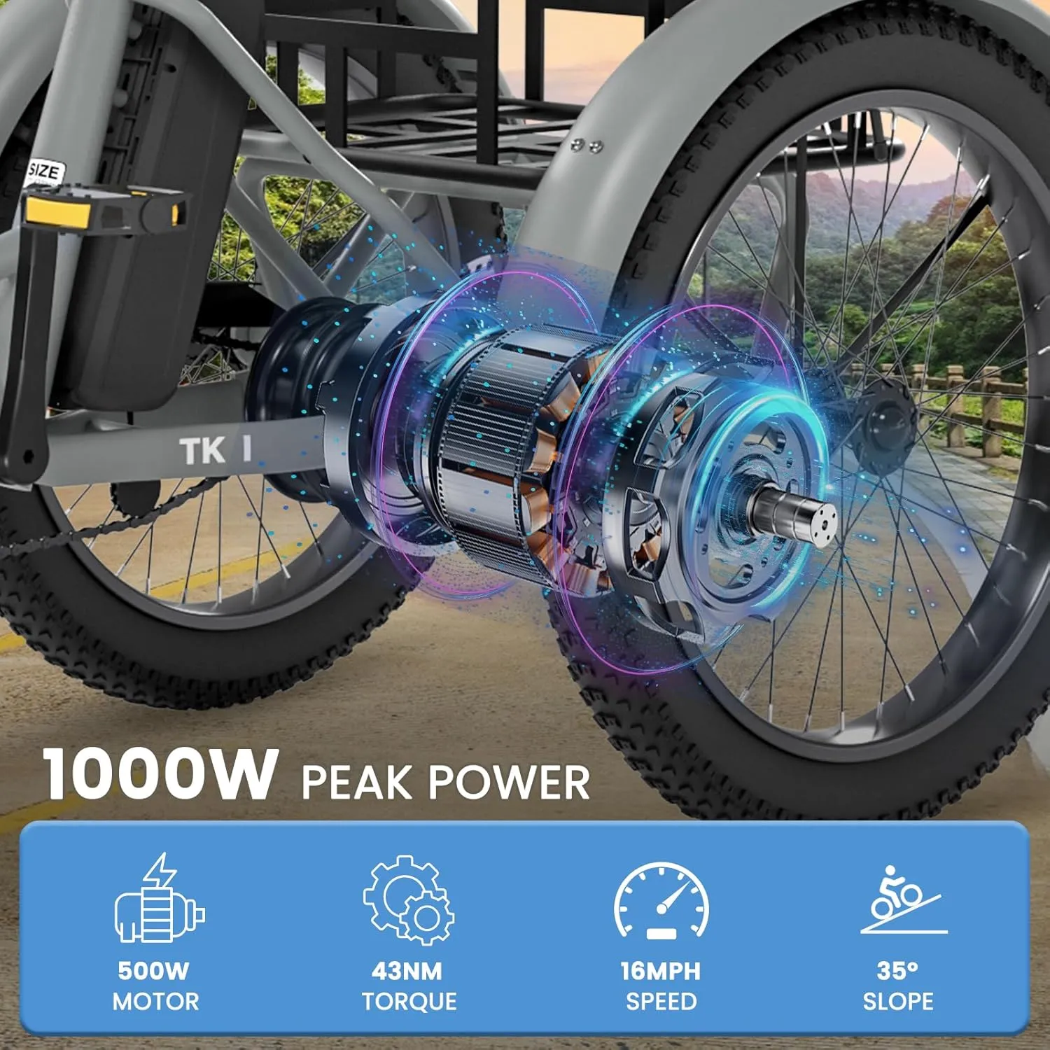 MOONCOOL Electric Trike, Electric Tricycle for Adults, 20" Folding 3 Wheels Electric Bicycle Bikes, 48V 500W/750W Motorized Electric Ebike with Aluminum Frame, Removable Battery and Basket