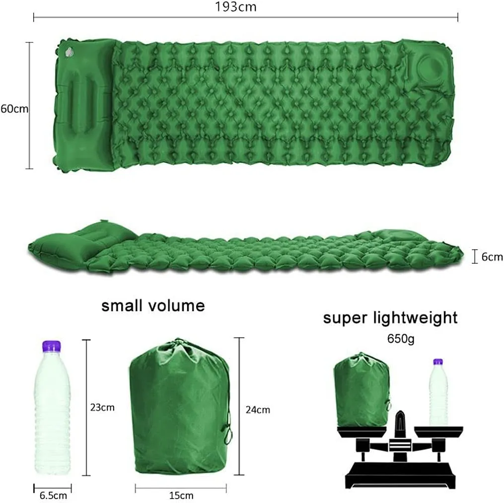 Moonight Inflatable Camping Pads with Attached Pillow, Durable Waterproof Air Mattress Ultralight Hiking Pad (ArmyGreen)
