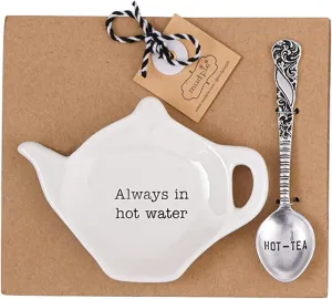 Mud Pie Home Kitchen Circa Tea Time Teapot Tea Bag Spoon Rest Sets 42600444 (Always in hot water)