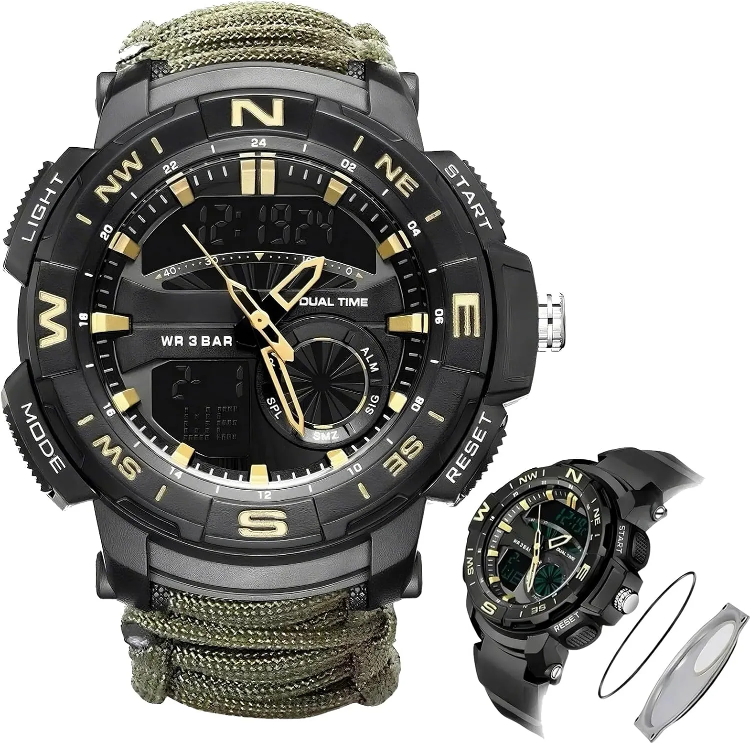 Multifunctional Tactical Outdoor Digital Watch, Compass, 5ATM Waterproof, for Hiking, Hunting and Tactical Ops