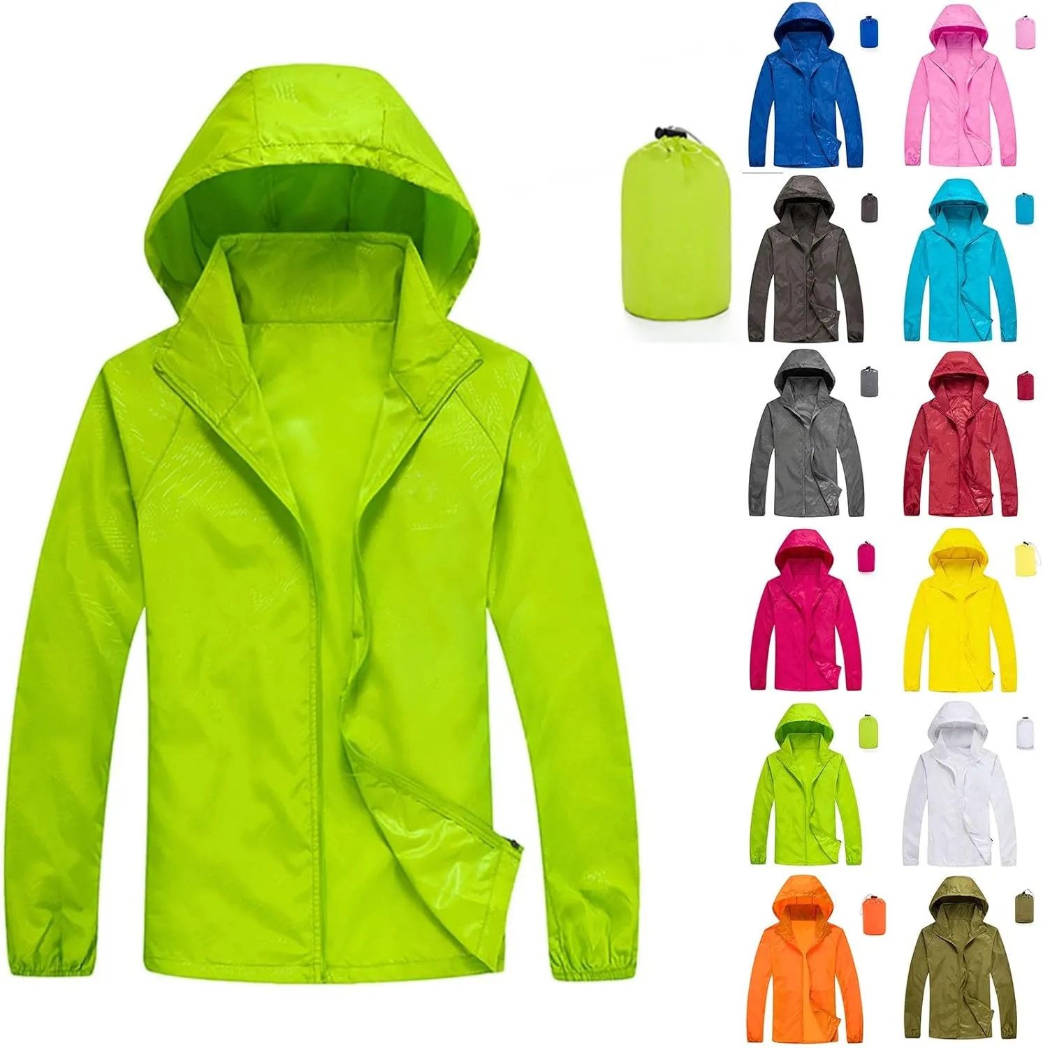 Muscularfit Mens Packable Rain Jacket Lightweight Waterproof Windbreaker Jackets Sun Hoodie Light Raincoats with Storage Bag