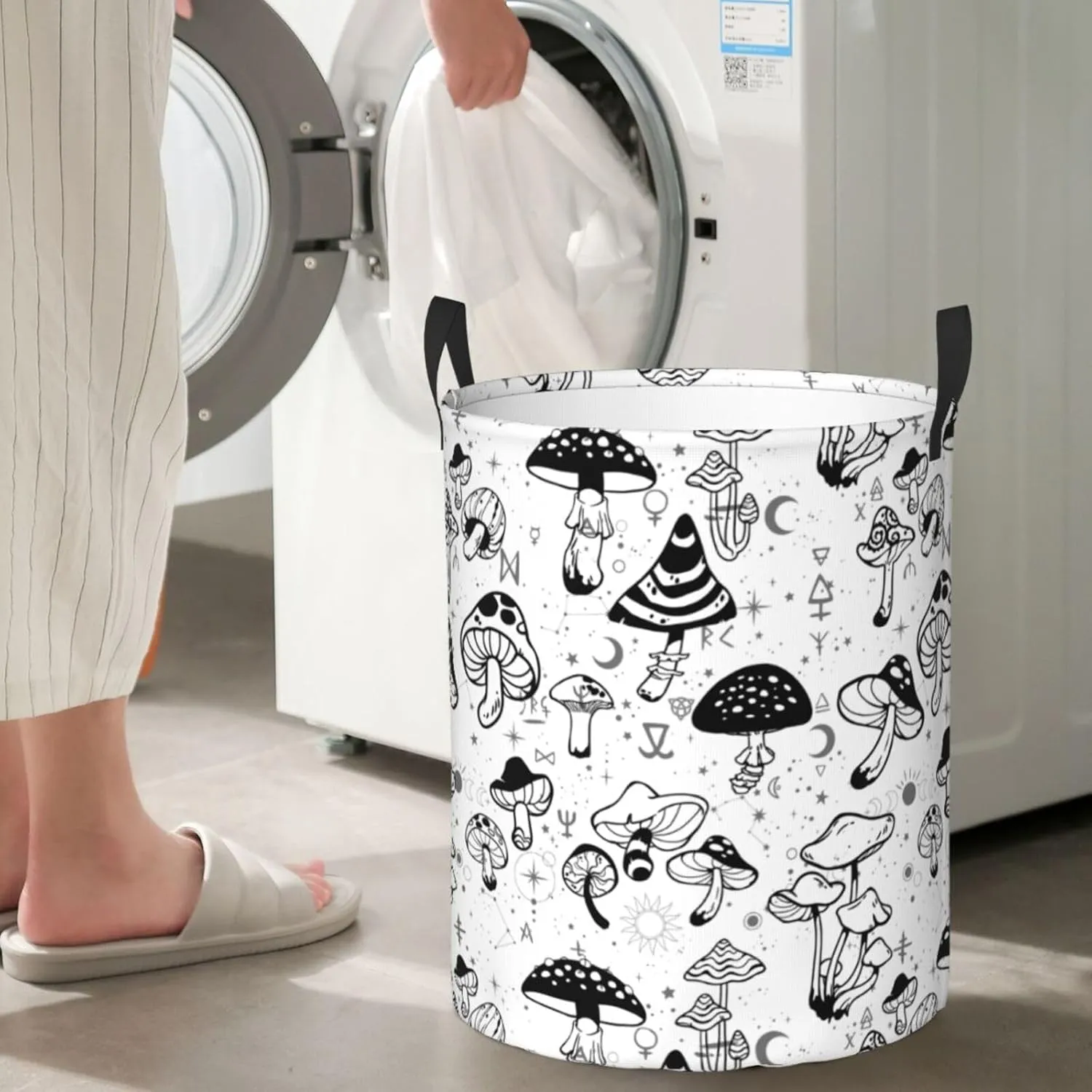 Mushroom Laundry Basket Mushroom Basket Mystical Mushroom Laundry Basket,Vintage Botanical Mushrooms Laundry Hamper, Waterproof, Machine Washable Basket For Bathroom/Laundry Storage/Bedroom