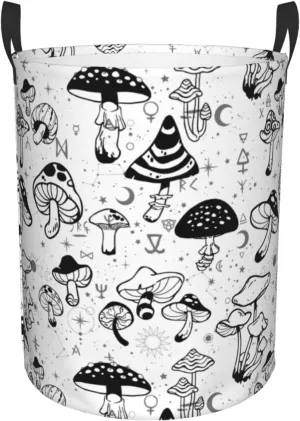 Mushroom Laundry Basket Mushroom Basket Mystical Mushroom Laundry Basket,Vintage Botanical Mushrooms Laundry Hamper, Waterproof, Machine Washable Basket For Bathroom/Laundry Storage/Bedroom