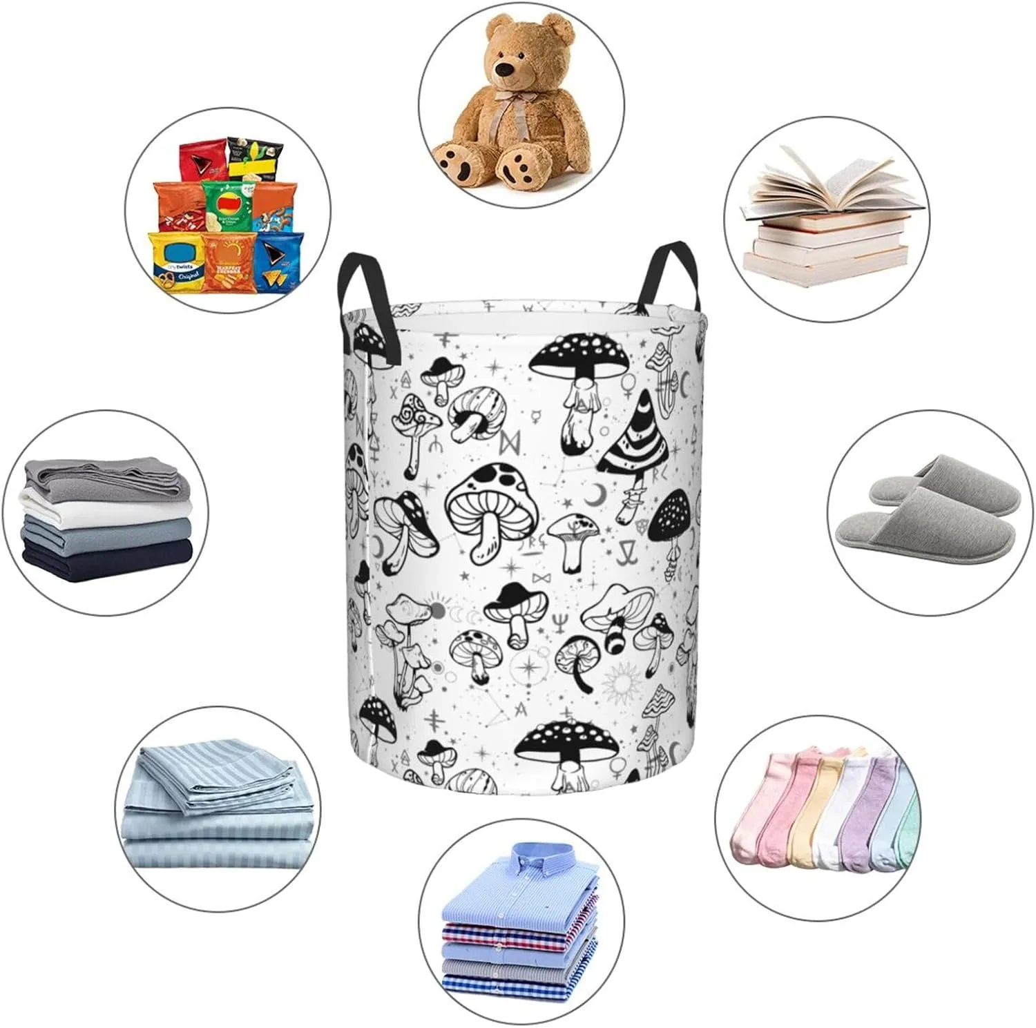 Mushroom Laundry Basket Mushroom Basket Mystical Mushroom Laundry Basket,Vintage Botanical Mushrooms Laundry Hamper, Waterproof, Machine Washable Basket For Bathroom/Laundry Storage/Bedroom