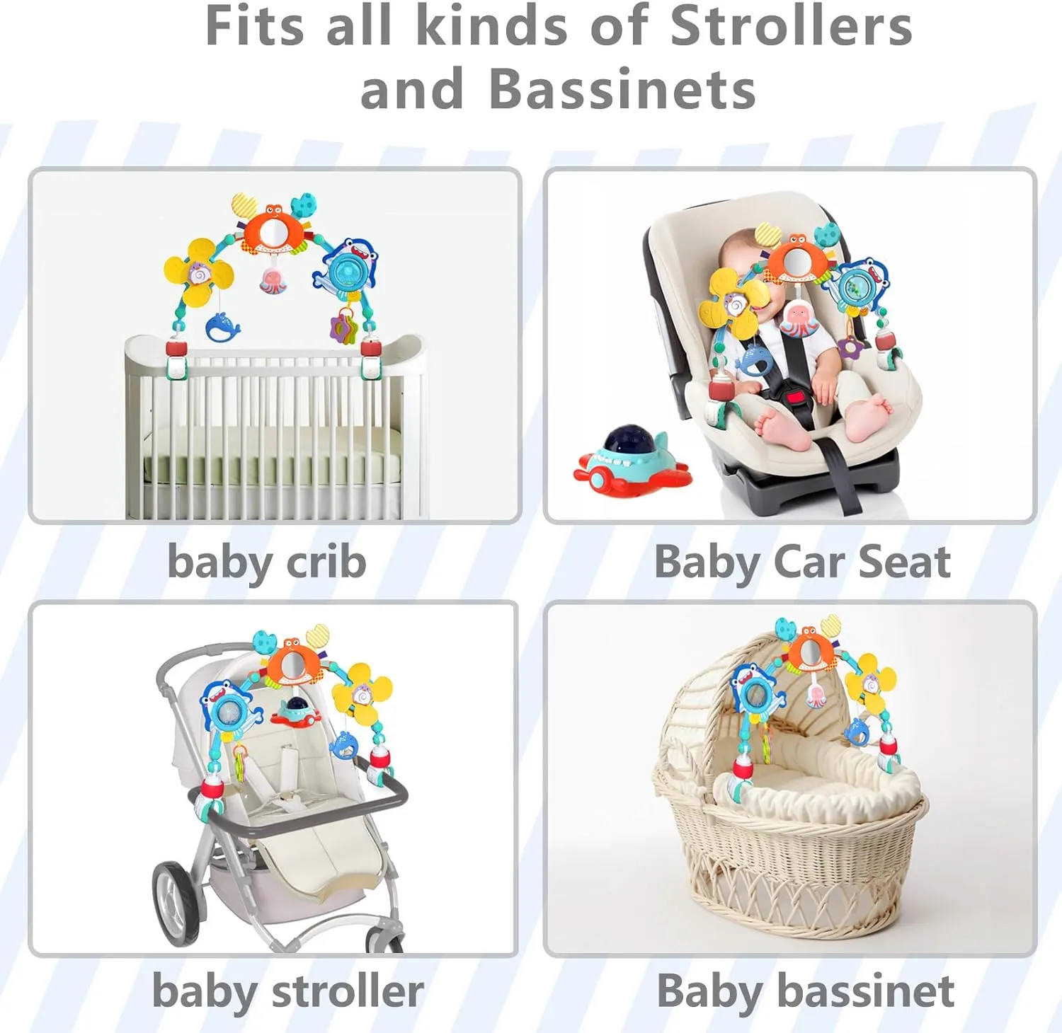 Musical Baby Stroller Arch, Travel Car Seat Toys, Baby Play Arch Crib Accessory, Mobile for Bassinet, Pram Activity Arch Bar for Babies Infants
