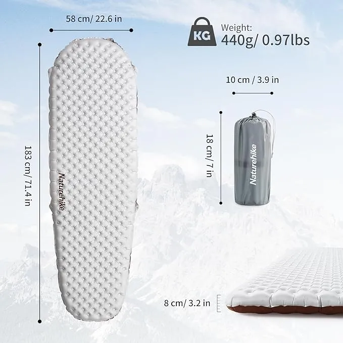 Naturehike 0.97LB Ultralight Self Inflating Sleeping Pad, Patchworkable Sleeping Mat with 5.8 R-Value for Camping, Hiking, Climbing with Inflatable Bag, Grey Mummy