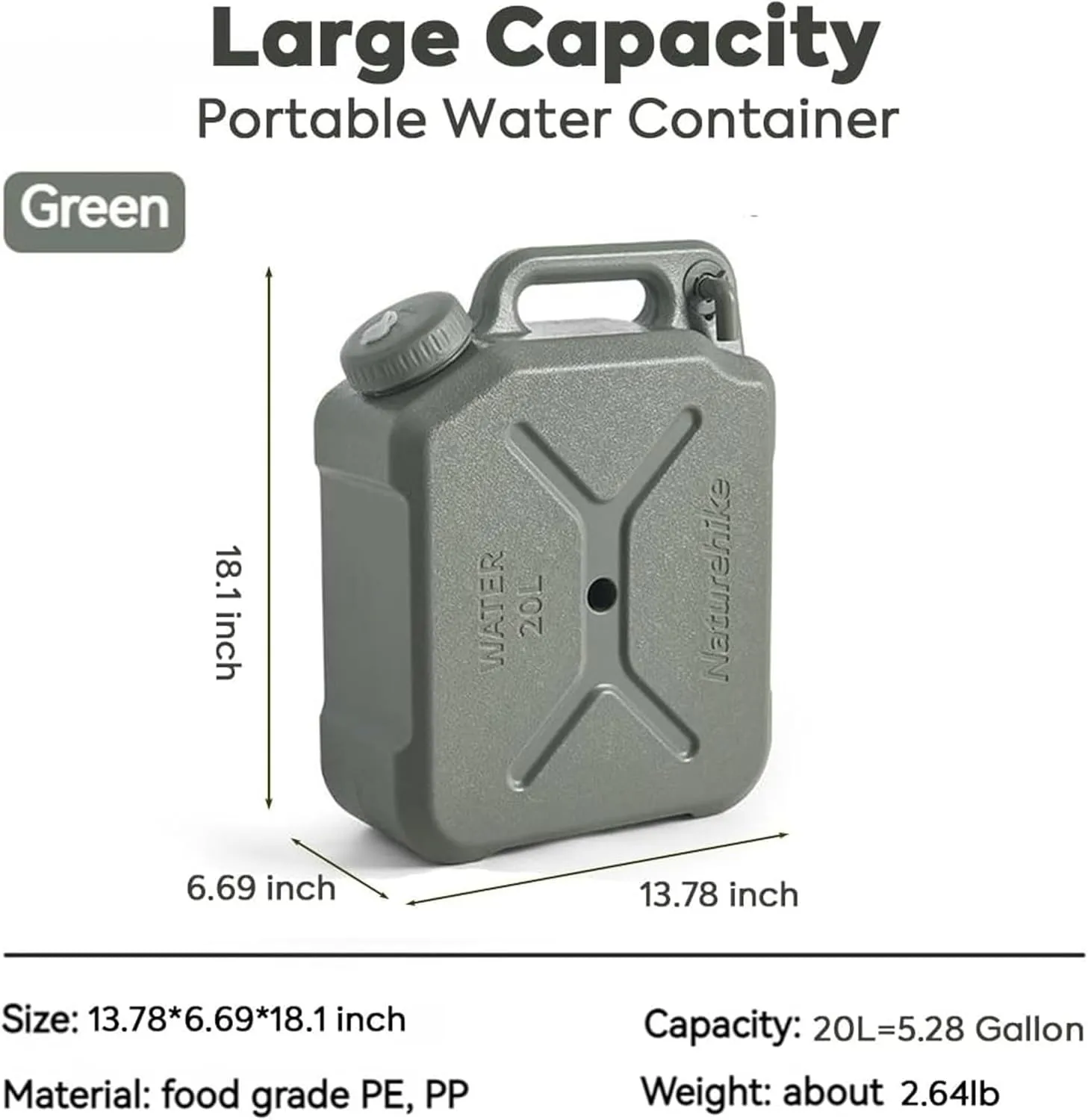 Naturehike Camping Water Container, 3.17/5.28 Gallon Portable Water Container with Adjustable Spigot, Water Tank, Portable Emergency Water Storage Camp Water Jug for Camping, Hiking