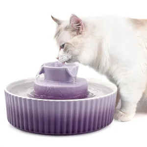 NautyPaws Ceramic Cat Water Fountain Pet Ceramic Water Fountain 2.1 L Drinking Fountains Bowl for Cats and Dogs with Replacement Filters and Foam(Purple)