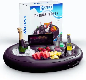 NAYUNA Floating Food & Drinks Holder for Pool and Hot Tub – Premium Floating Bar, Pool Drink Floats, and Phone Slot - Versatile Floating Tray for Pool Parties, Beach, and Hot Tub