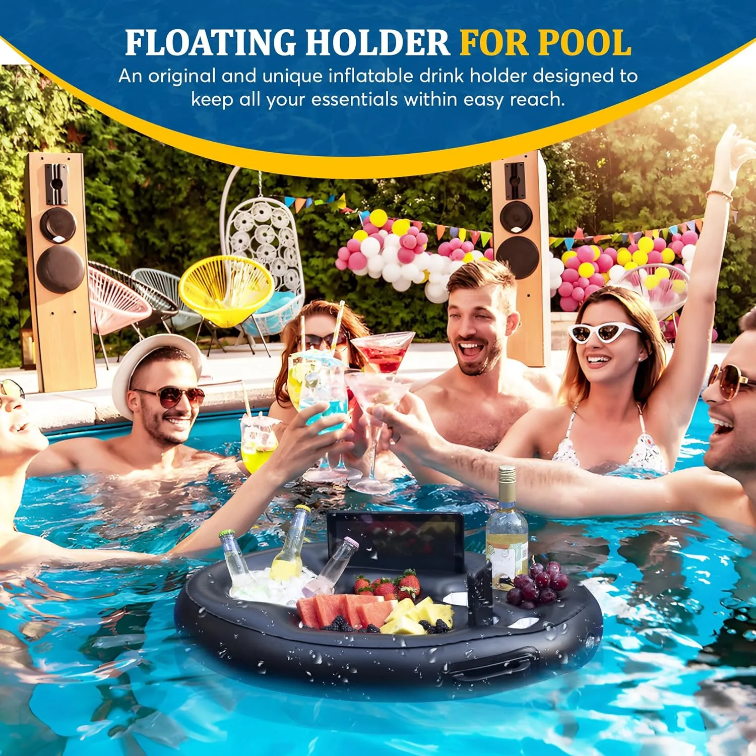 NAYUNA Floating Food & Drinks Holder for Pool and Hot Tub – Premium Floating Bar, Pool Drink Floats, and Phone Slot - Versatile Floating Tray for Pool Parties, Beach, and Hot Tub