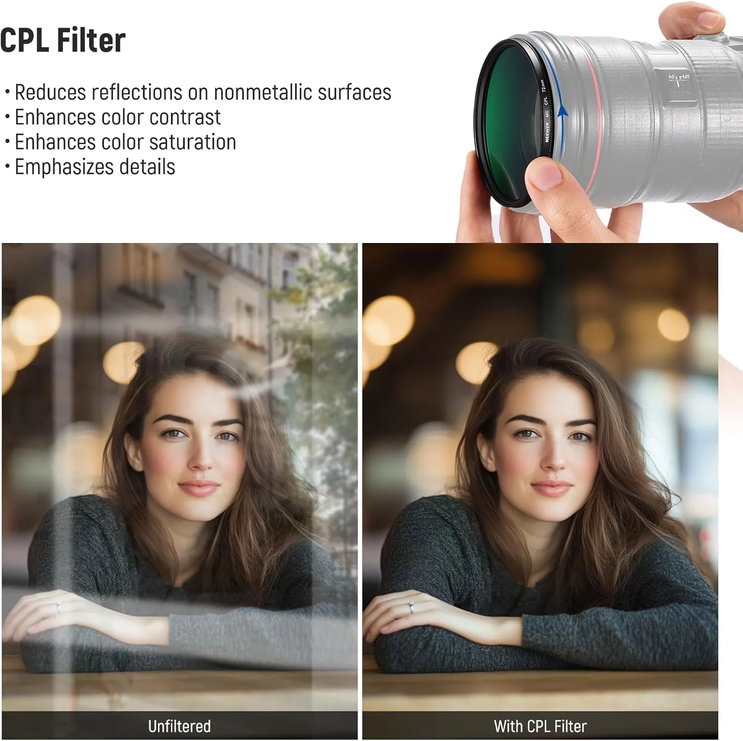 NEEWER 72mm UV/CPL/ND Lens Filter Kit with Hard Shell Storage Case, Multicoated Optical Glass & Aluminum Alloy Frame, UV   Circular Polarizer (CPL)   Neutral Density (ND4) Filter for 72mm Camera Lens