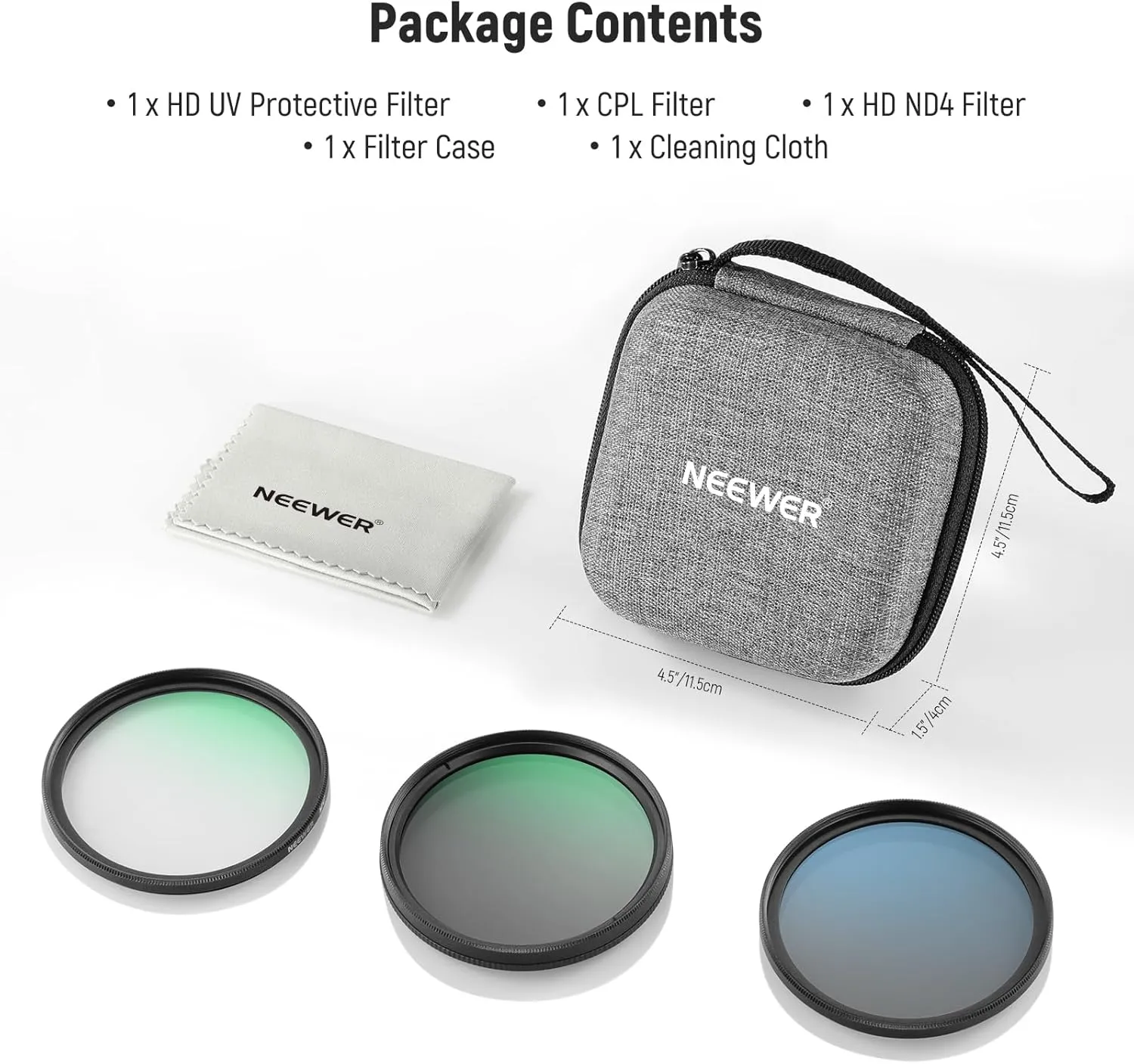 NEEWER 72mm UV/CPL/ND Lens Filter Kit with Hard Shell Storage Case, Multicoated Optical Glass & Aluminum Alloy Frame, UV   Circular Polarizer (CPL)   Neutral Density (ND4) Filter for 72mm Camera Lens