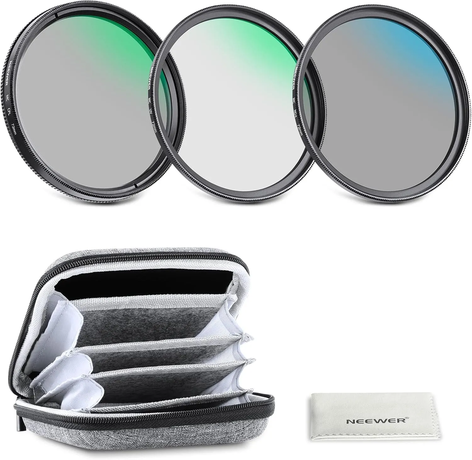 NEEWER 72mm UV/CPL/ND Lens Filter Kit with Hard Shell Storage Case, Multicoated Optical Glass & Aluminum Alloy Frame, UV   Circular Polarizer (CPL)   Neutral Density (ND4) Filter for 72mm Camera Lens