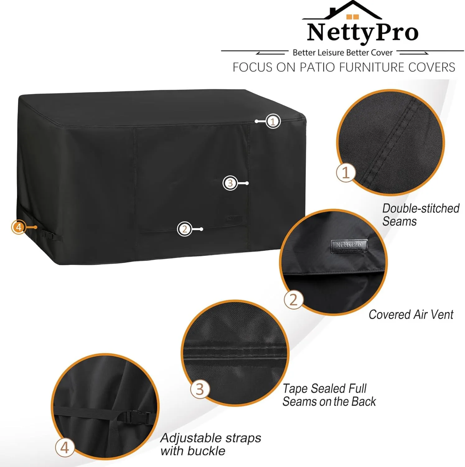 NettyPro Deck Box Cover, Fade Resistant Waterproof Outdoor Patio Storage Box Bench Cover for Rectangular 150-230 Gallon Resin Large Deck Box, 62 x 30 x 28 inch, Black