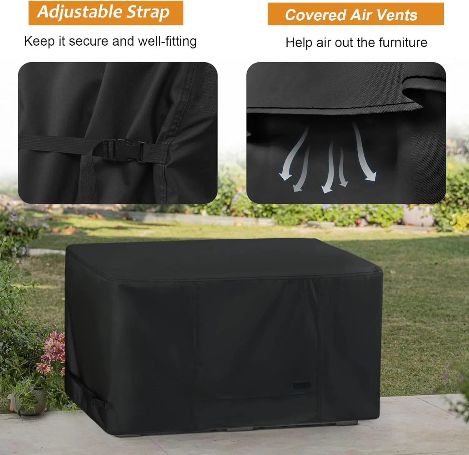 NettyPro Deck Box Cover, Fade Resistant Waterproof Outdoor Patio Storage Box Bench Cover for Rectangular 150-230 Gallon Resin Large Deck Box, 62 x 30 x 28 inch, Black