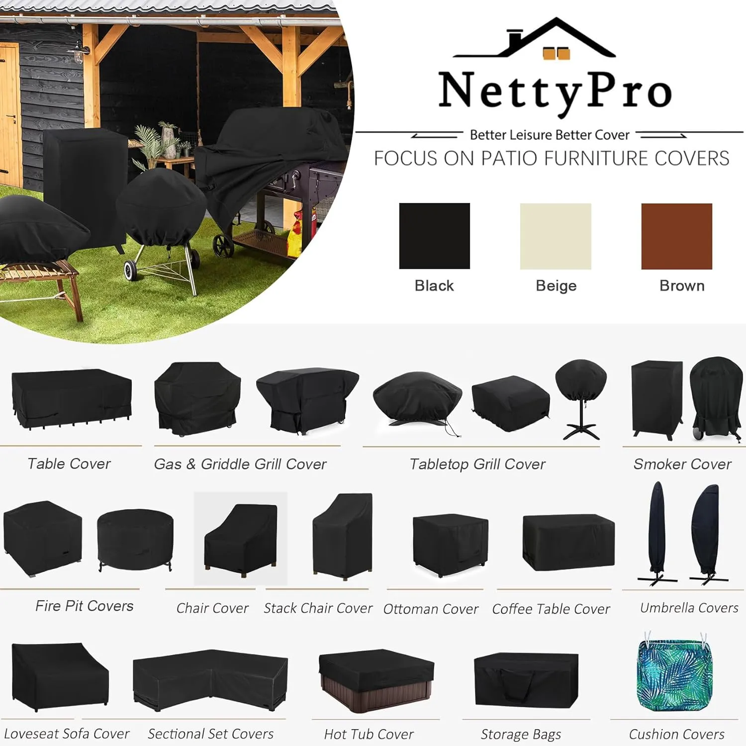 NettyPro Deck Box Cover, Fade Resistant Waterproof Outdoor Patio Storage Box Bench Cover for Rectangular 150-230 Gallon Resin Large Deck Box, 62 x 30 x 28 inch, Black