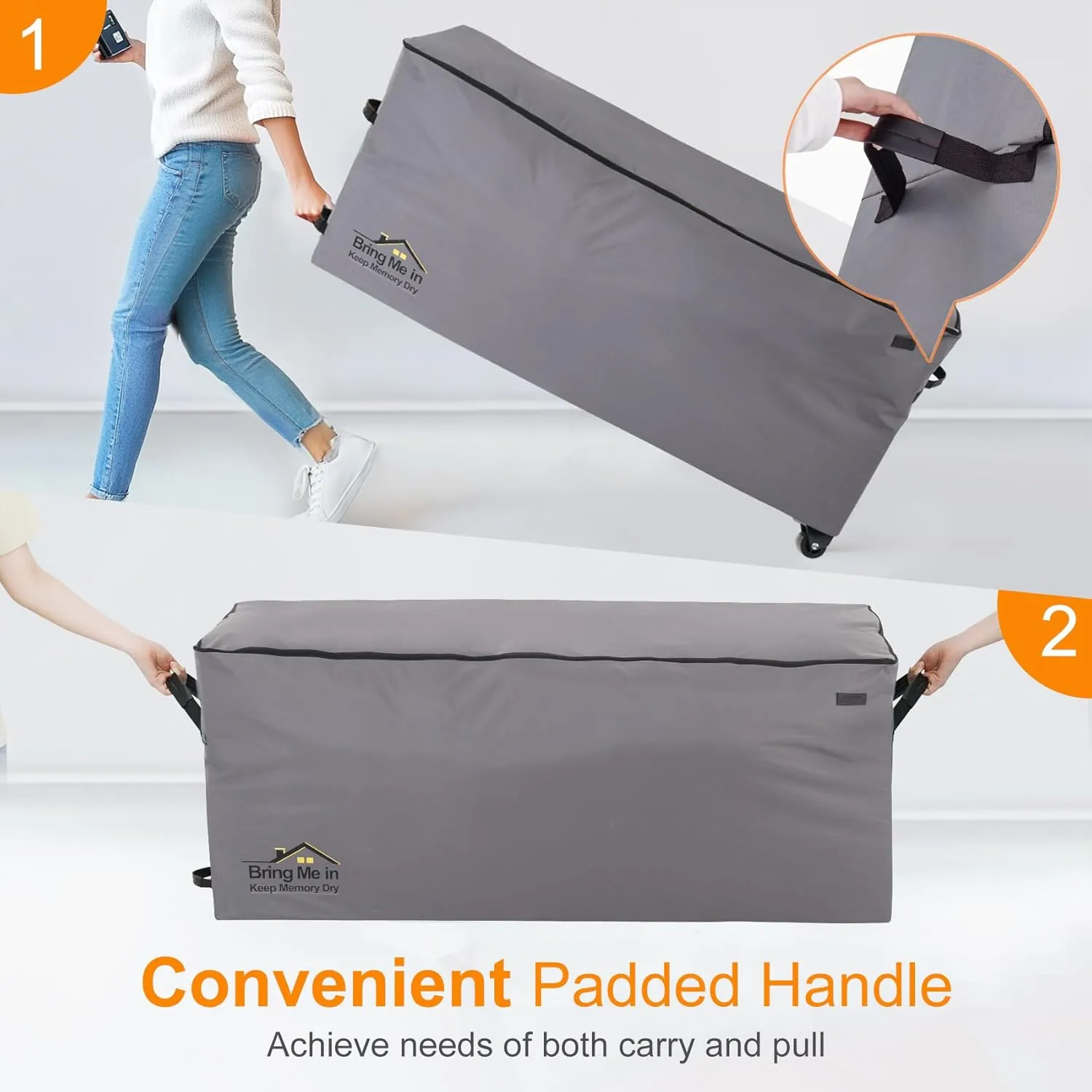 NettyPro Rolling Cushion Storage Bags with Wheel and Handle, Large Storage Container for Furniture Pillow Christmas Tree 7.5 Ft, 50 x 15 x 25 Inch, Grey