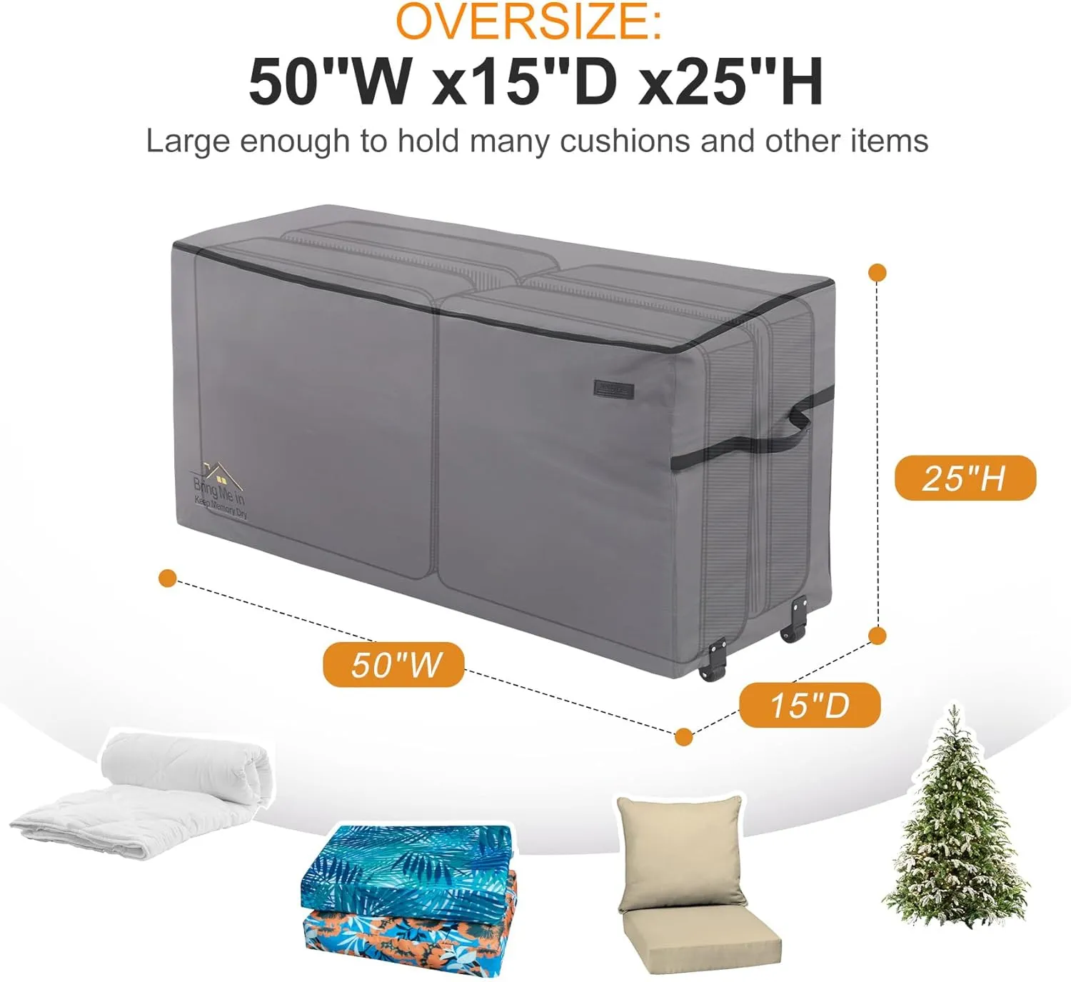 NettyPro Rolling Cushion Storage Bags with Wheel and Handle, Large Storage Container for Furniture Pillow Christmas Tree 7.5 Ft, 50 x 15 x 25 Inch, Grey